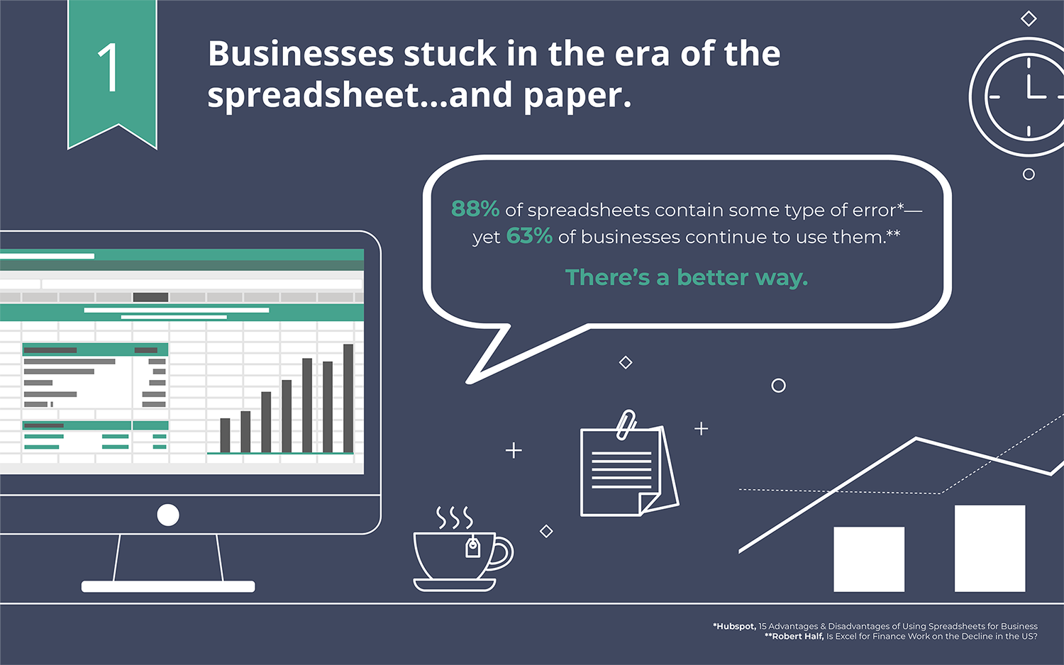 Business infographic: spreadsheets and paper