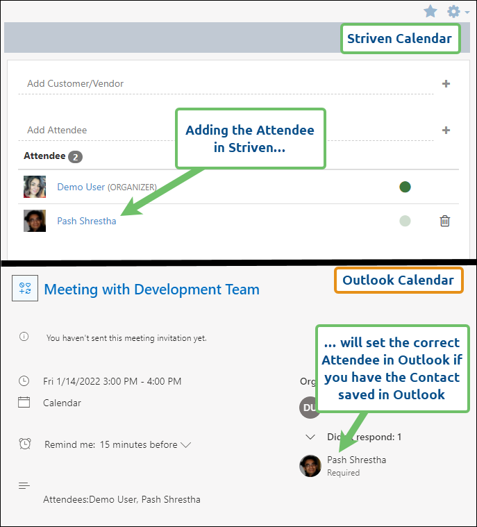 Adding attendees to Striven display in outlook