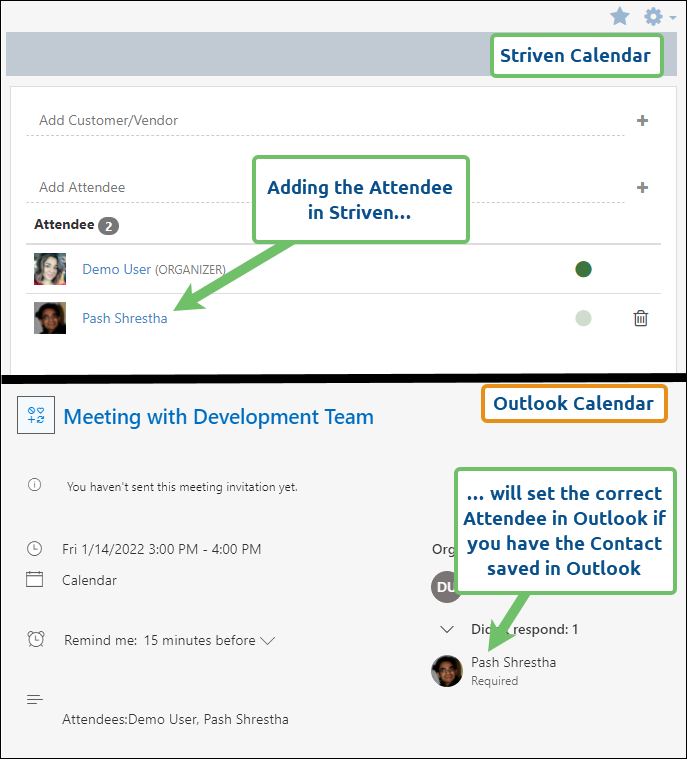 Adding attendees to Striven display in outlook