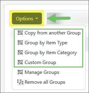 Line Item Grouping Options.