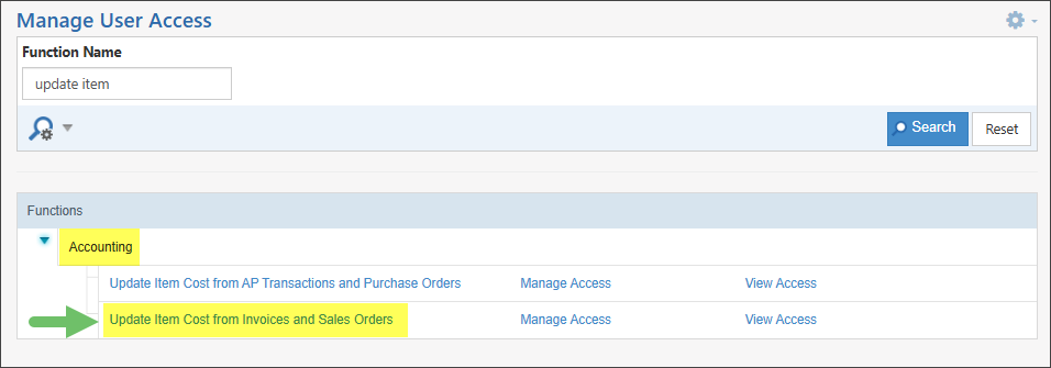 Striven permission required to have the ability to update Item Cost from Invoices and Sales Orders