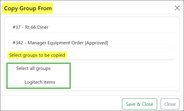 Select Groups Options on the Copy Group From Window