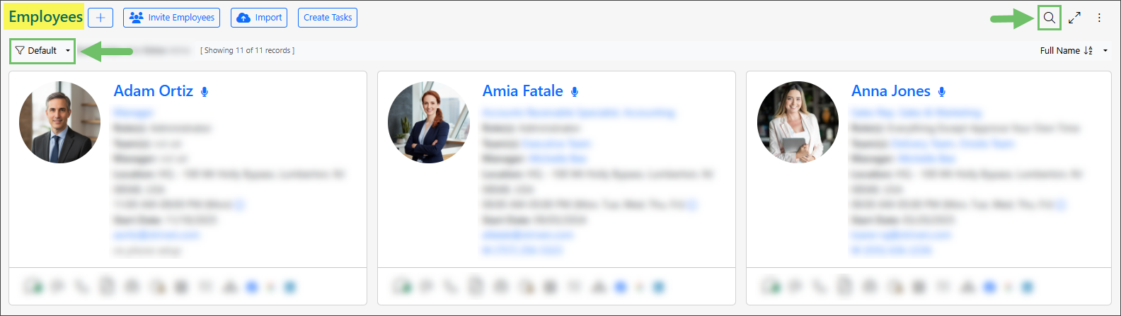 Example of the two (2) search options available on the Employees List in Striven
