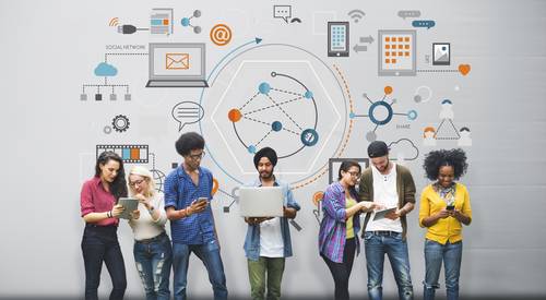 employee collaboration with icons