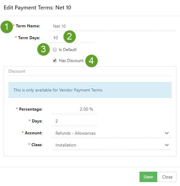 Example of Adding Payment Terms
