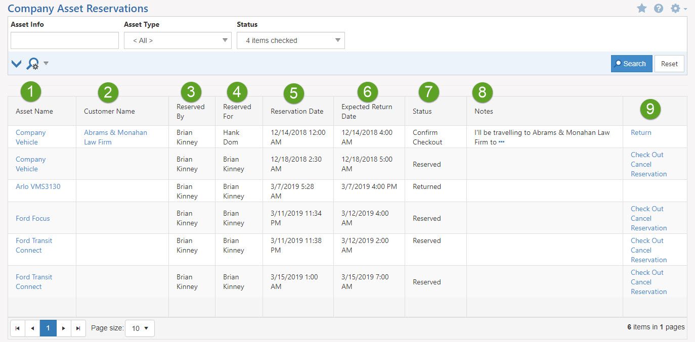 Asset Reservations Page