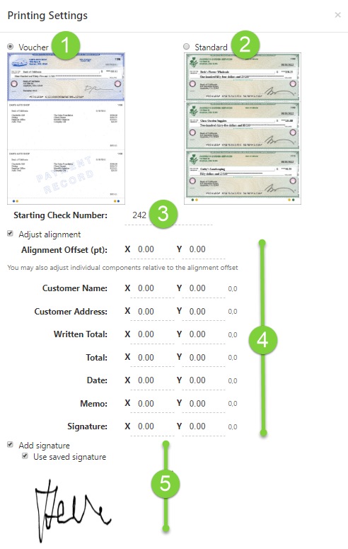 Example of Check Printing Settings