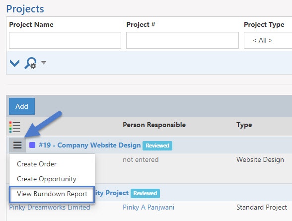 Example of Location of Burndown Report