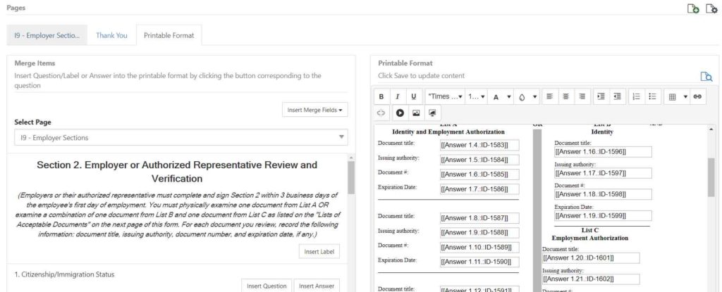 Printable Format setup