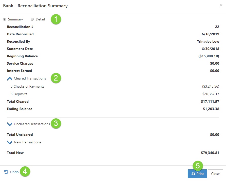 Example of Reconciliation Summary