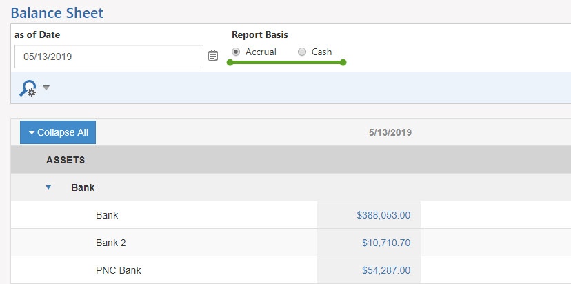 Example of Reporting Basis on Balance Sheet Report