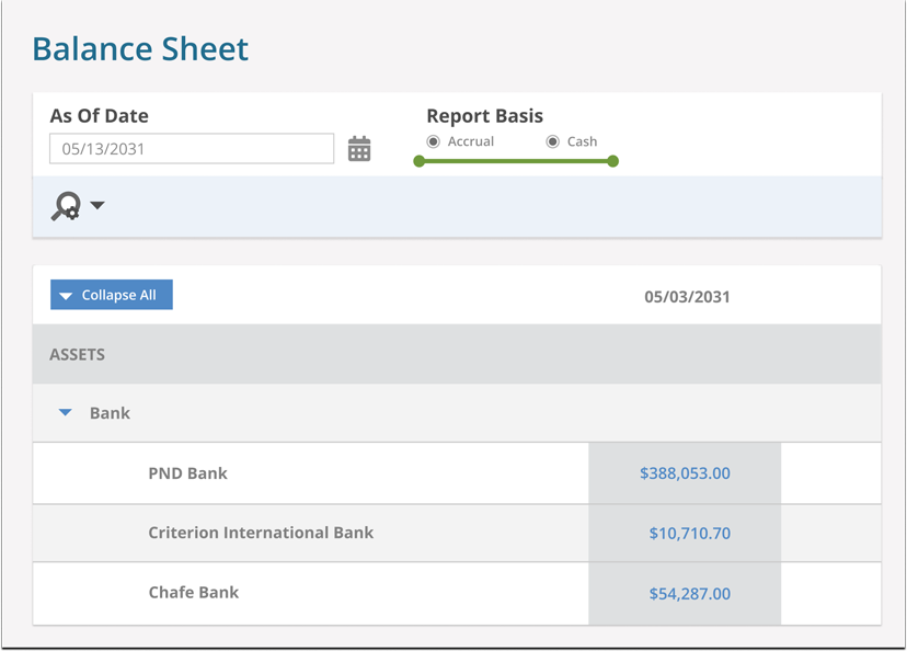 Example of Reporting Basis on Balance Sheet Report
