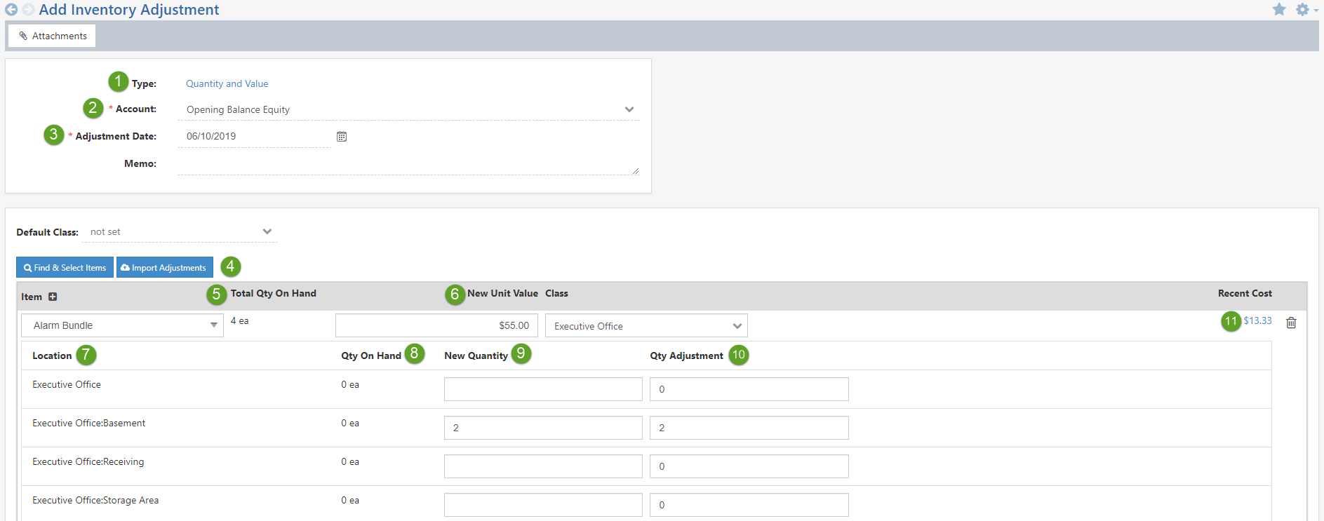 Example of Adding an Inventory Adjustment