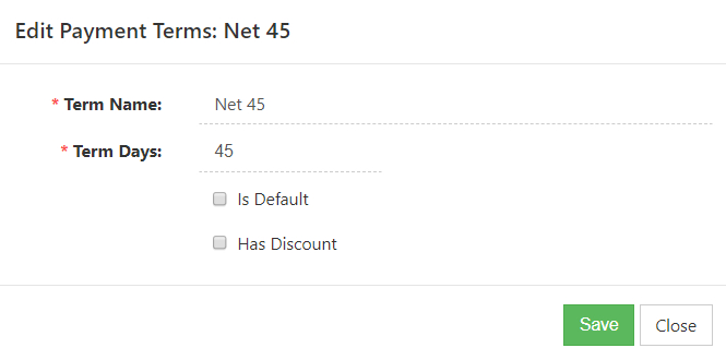 Configuring a payment term to be Net 45
