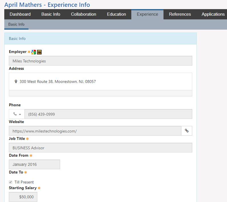 candidate experience page in Striven