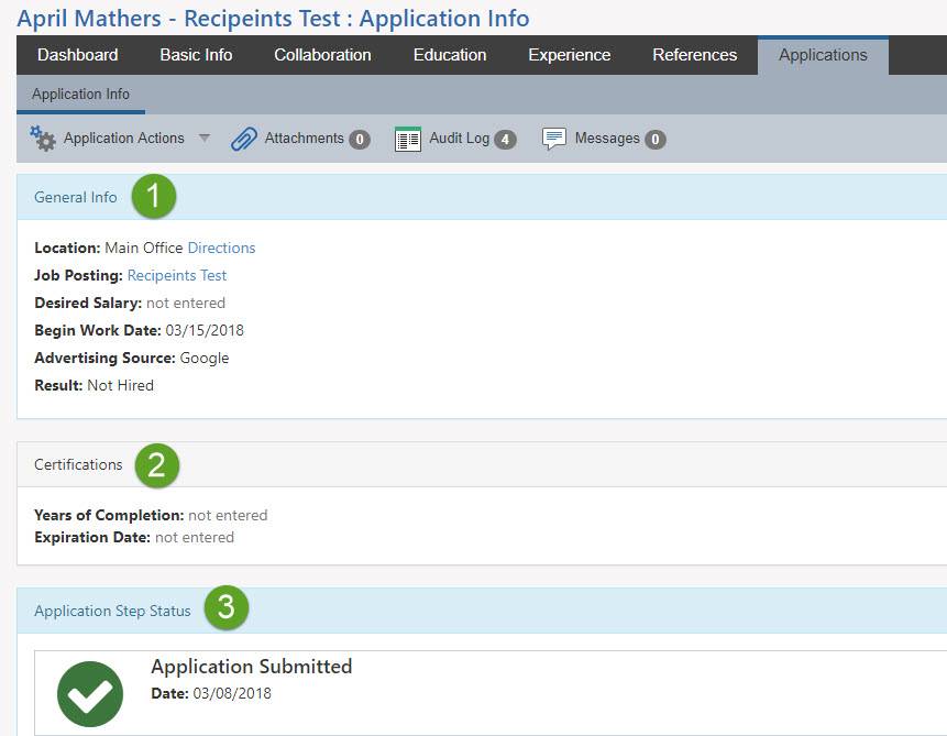 candidate applications page with overview