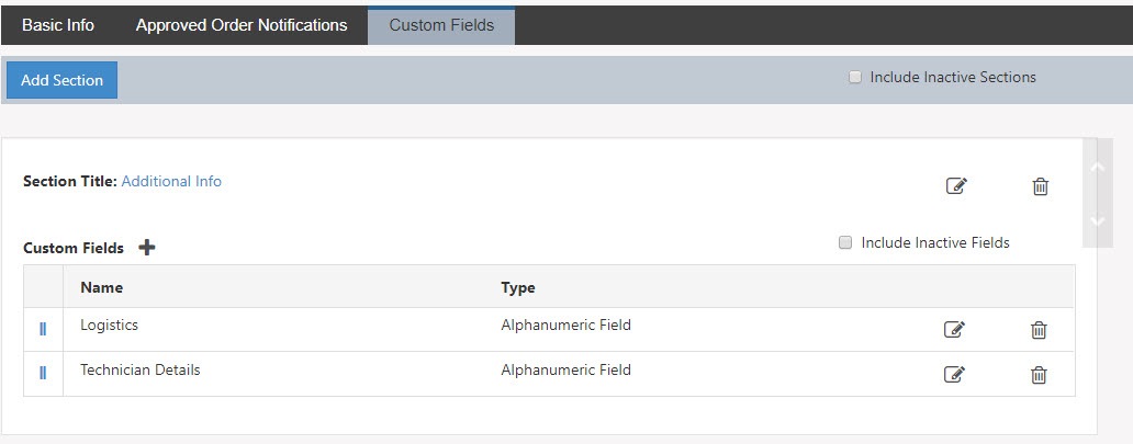 sales order type for custom fields