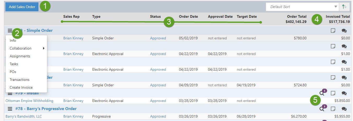 sales order list