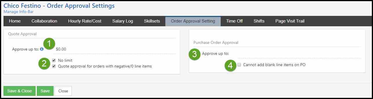 employee order approval settings