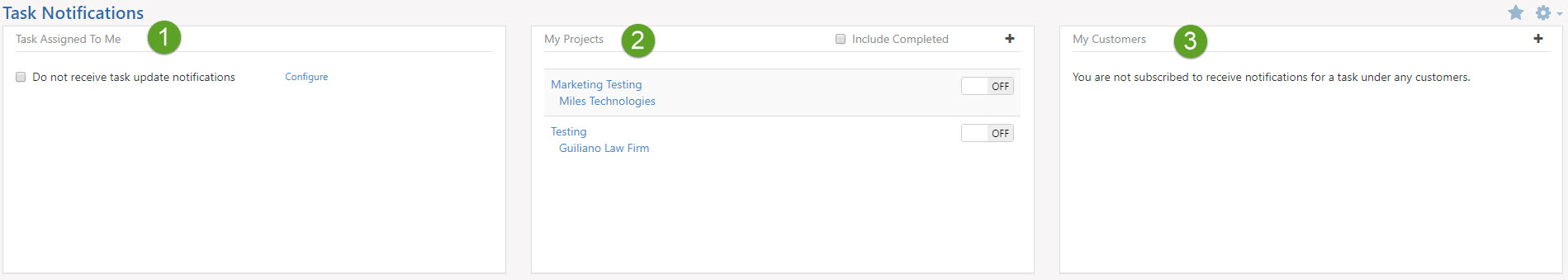 task notifications options for tasks assigned to me, my projects, and my customers