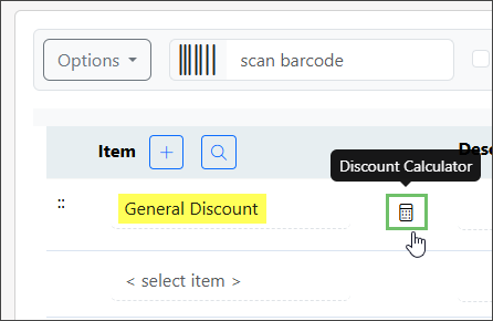 Discount Calculator Icon when Adding a Discount Item to a Sales Order