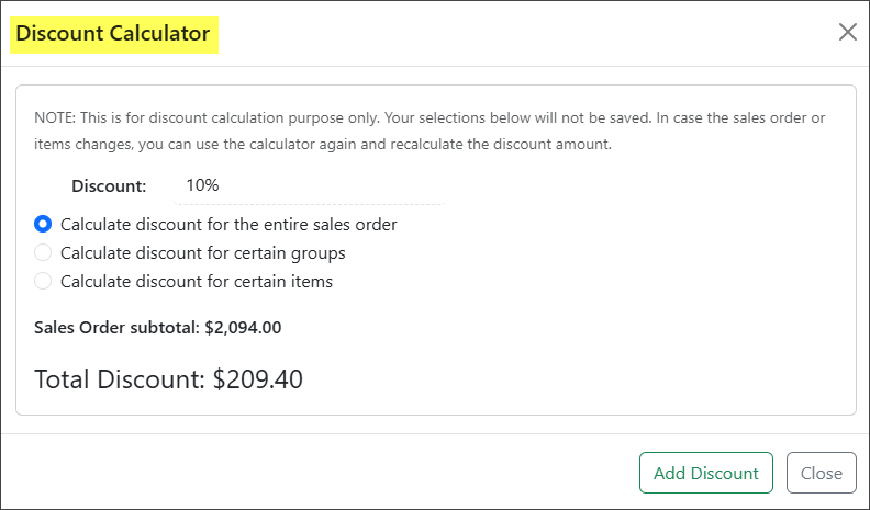 Discount Calculator Popup on a Sales Order