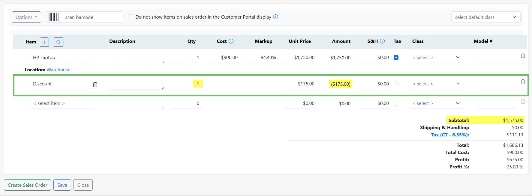 Discount Line Item Calculated for the Entire Sales Order