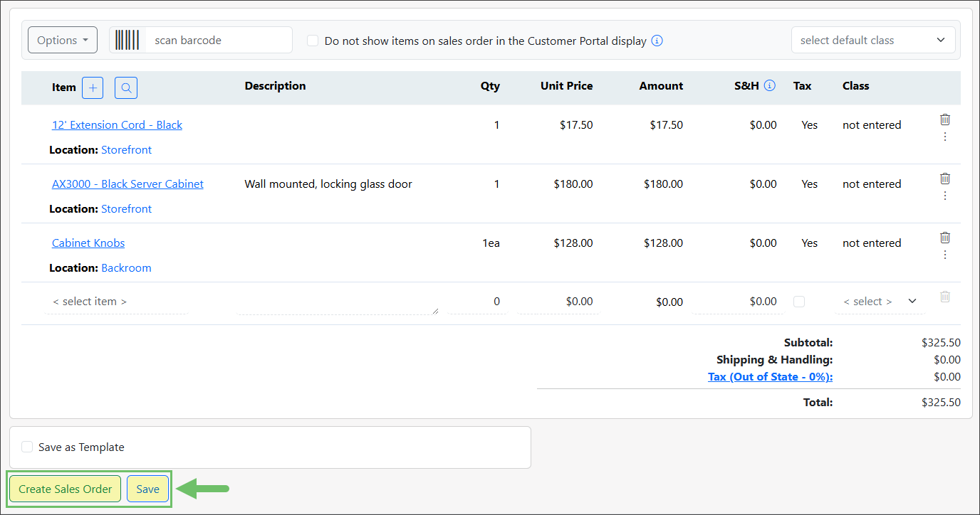 Create Sales Order and Save Buttons on the Add Sales Order Page