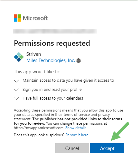 Microsoft Permission request for Striven