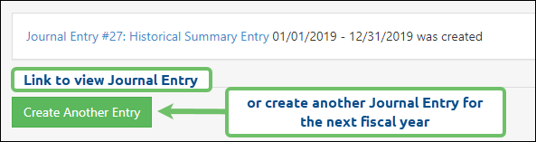 Adjustment Journal Entry confirmation page