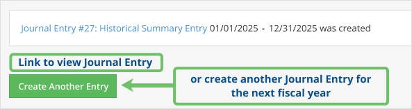 Adjustment Journal Entry confirmation page