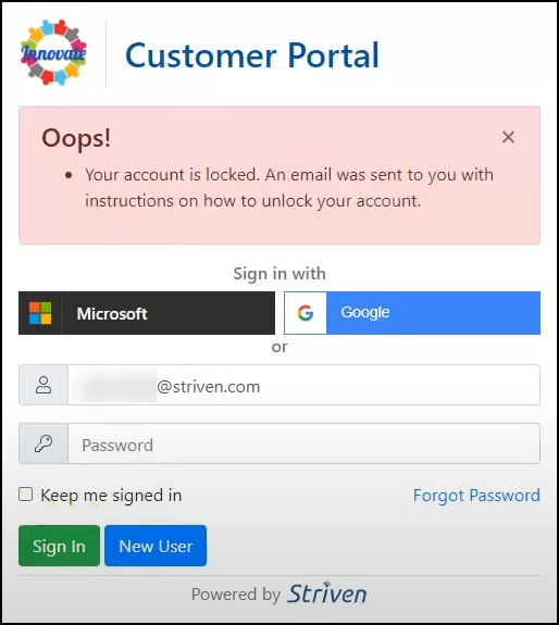 Warning for Account Lockout for Customer/Vendor Portal