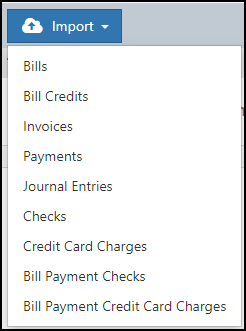 Image of available Import options for Transactions