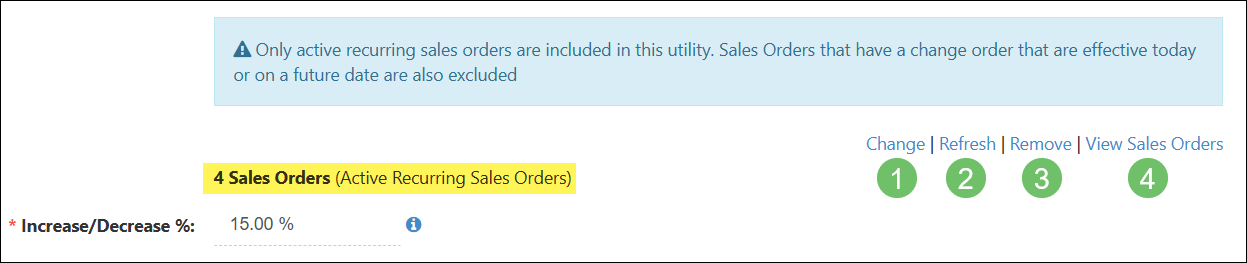 Example of the Active Recurring Orders Search Options
