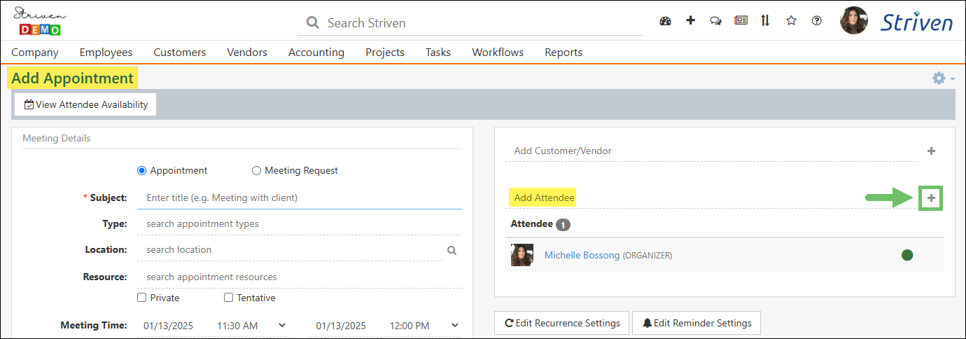 Add Employee option on the Add Appointment page