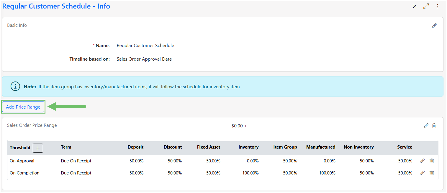 Example of Adding a New Price Range