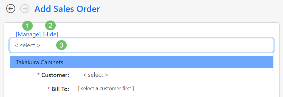Example of the selection process for creating a Sales Order from a Template