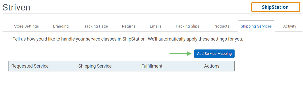 Add Service Mapping button in ShipStation