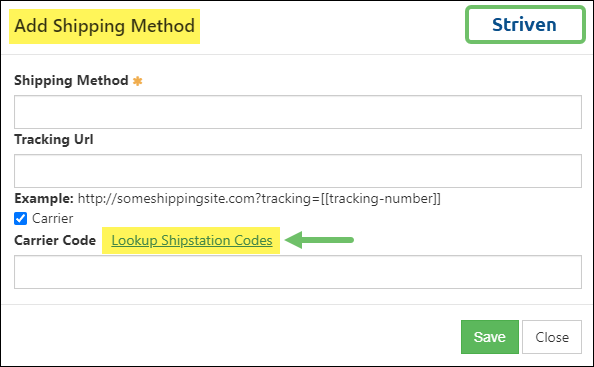 Add Shipping Method settings in Striven