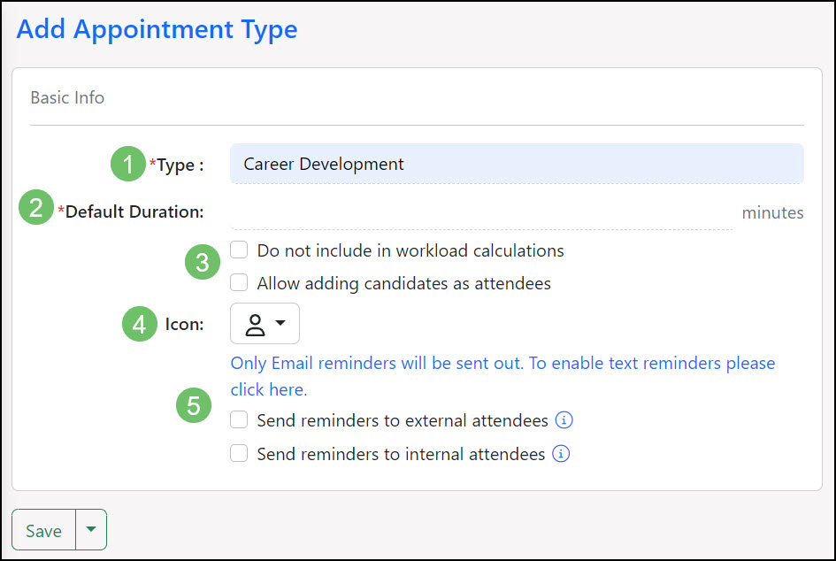 Image of the Add Appointment Type screen located within Striven