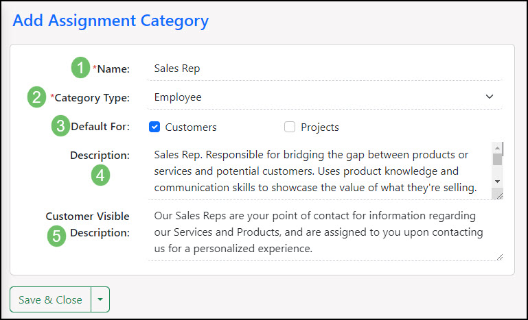 Example of adding an assignment category within Striven