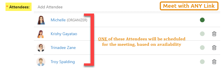 Attendees for a Meet with ANY External Appointment Link