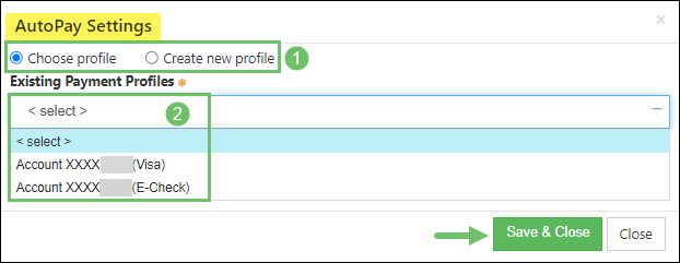 Popup window showing the AutoPay settings