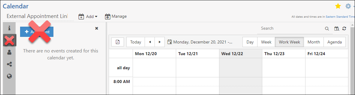 A Blank External Appointment Link Calendar