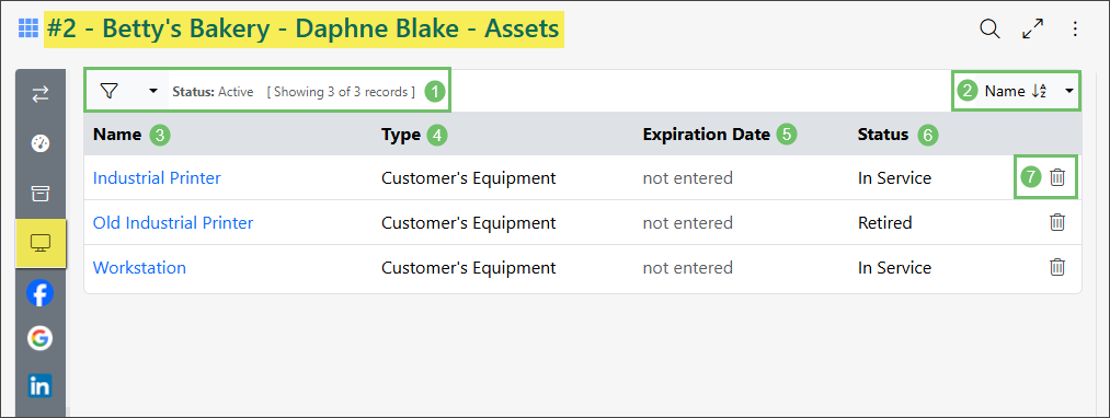 Example of a Contact Asset Associations Page in Striven