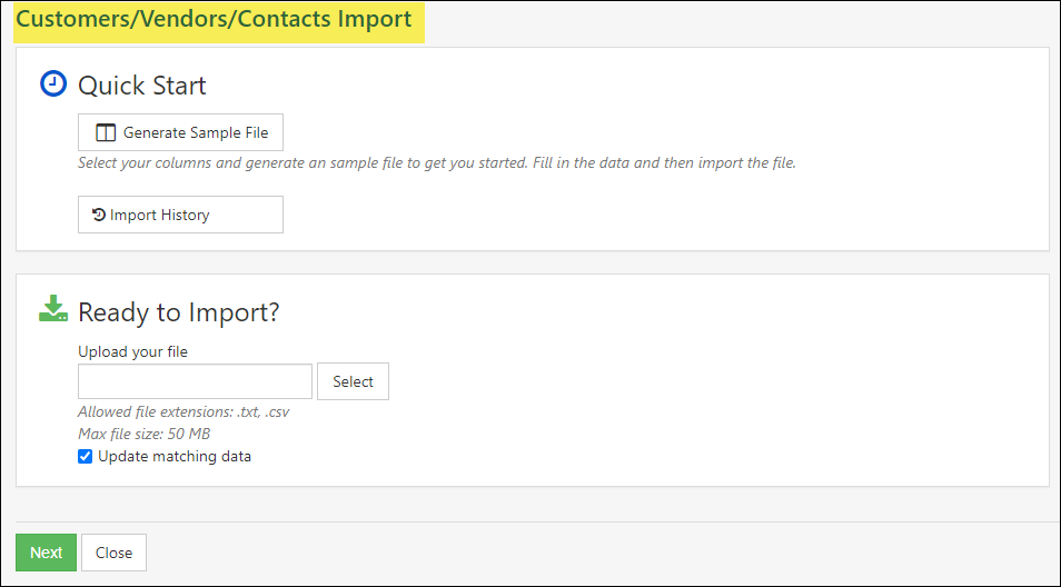 Customer/Vendor Import Tools