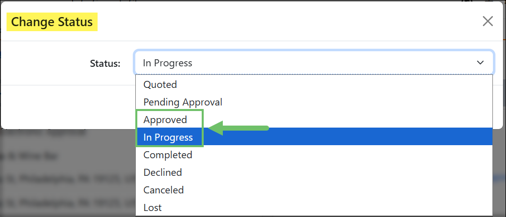 Example of Changing Sales Order Status