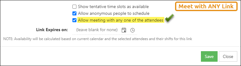 Checkbox settings for Meet with ANY External Appointment Link
