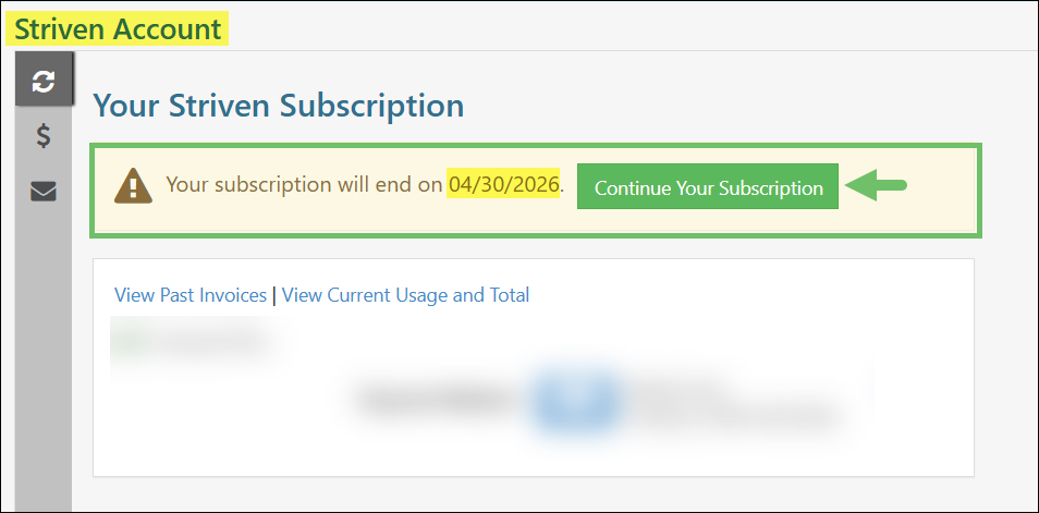 Example of the Continue Your Subscription option after unsubscribing is completed