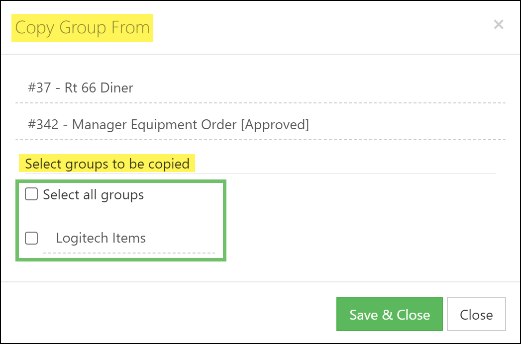 Image of the slect groups option in the Copy Group From window